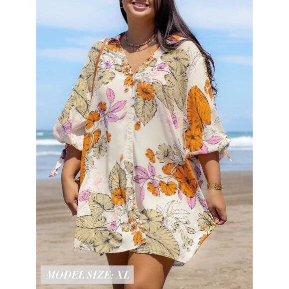 🆕Women's Multi-Color Floral Rayon Buttoned Shirt Dress Long Sleeve - Picture 4 of 7